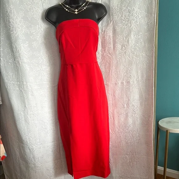 strapless open back dress Leanna Red Flower Embroidered Maxi Dress